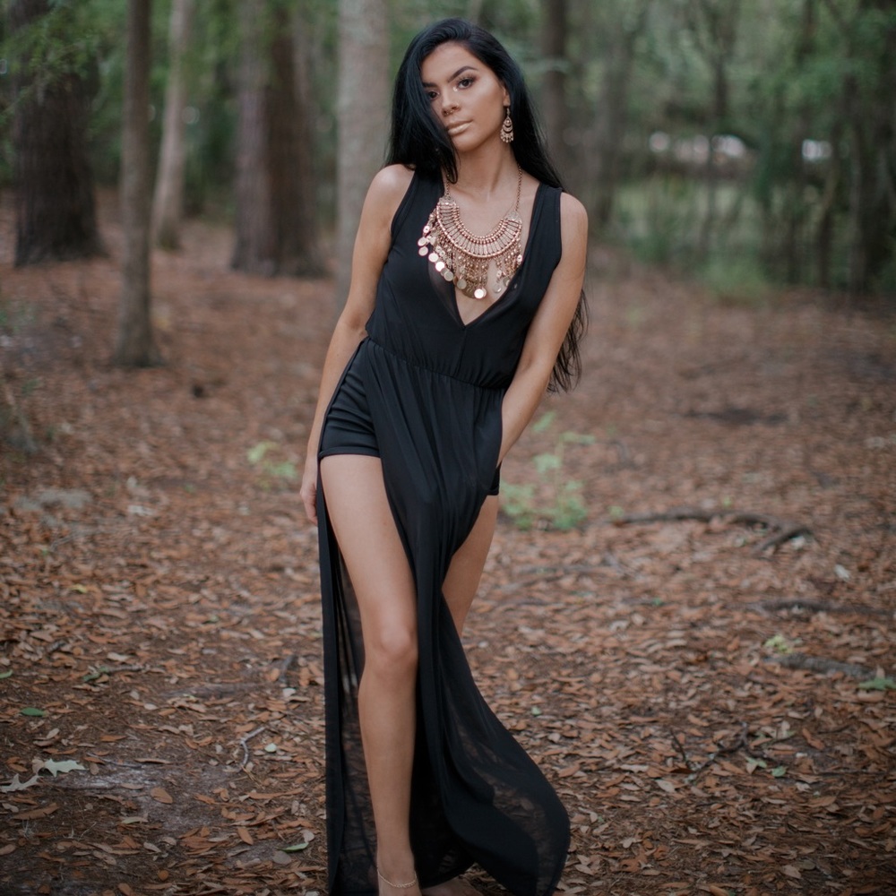 Black double lined sheer dress